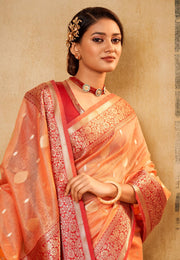 Peach Banarasi Silk Saree