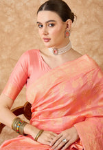 Load image into Gallery viewer, Peach Banarasi Silk Saree
