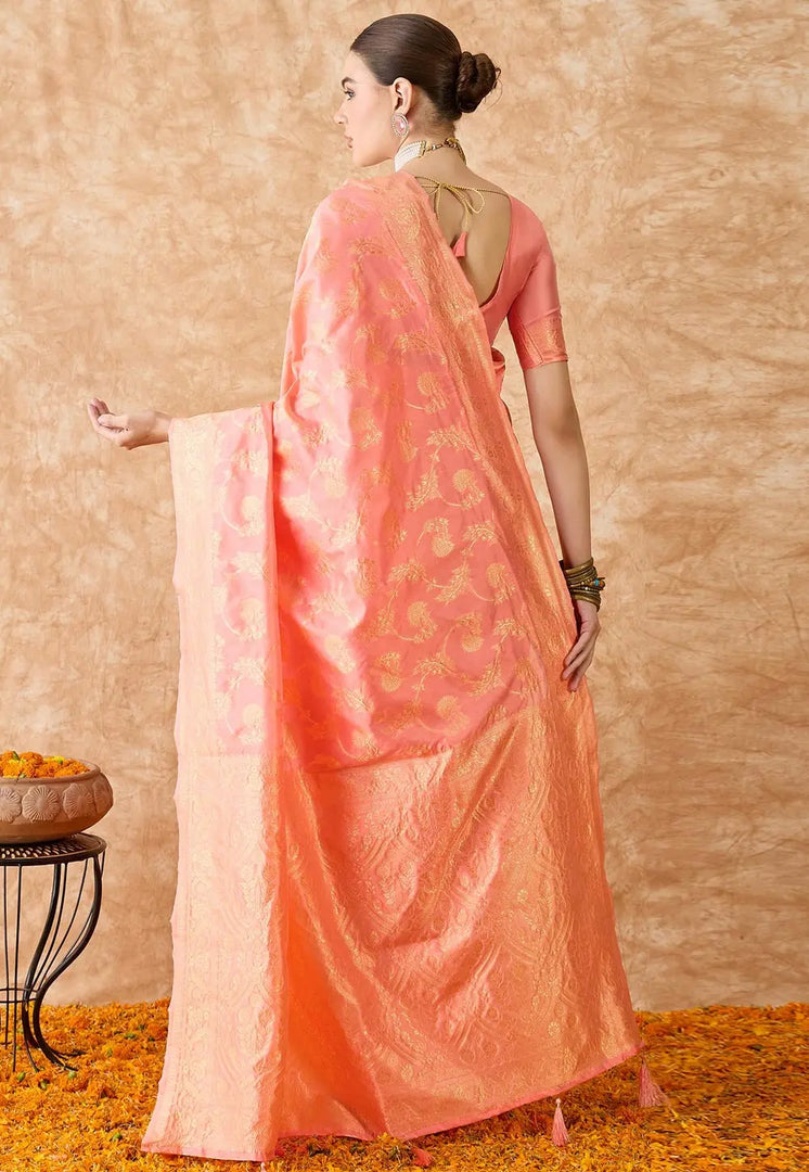 Peach Banarasi Silk Saree