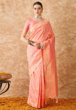 Load image into Gallery viewer, Peach Banarasi Silk Saree