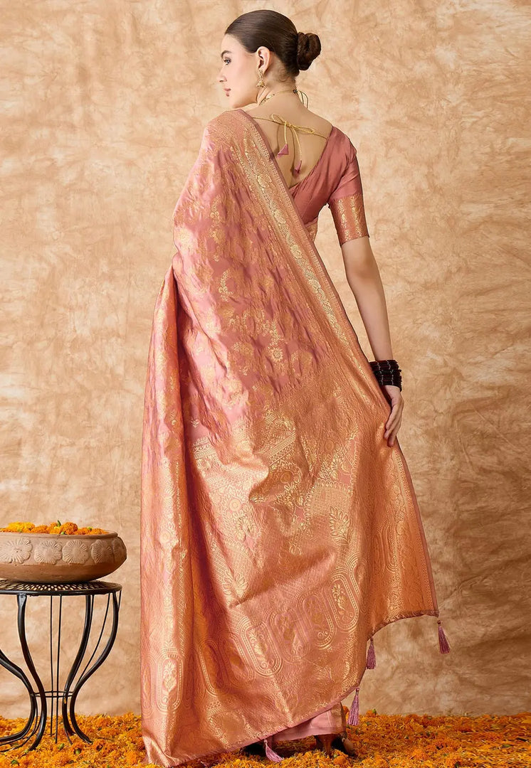 Peach Banarasi Silk Saree