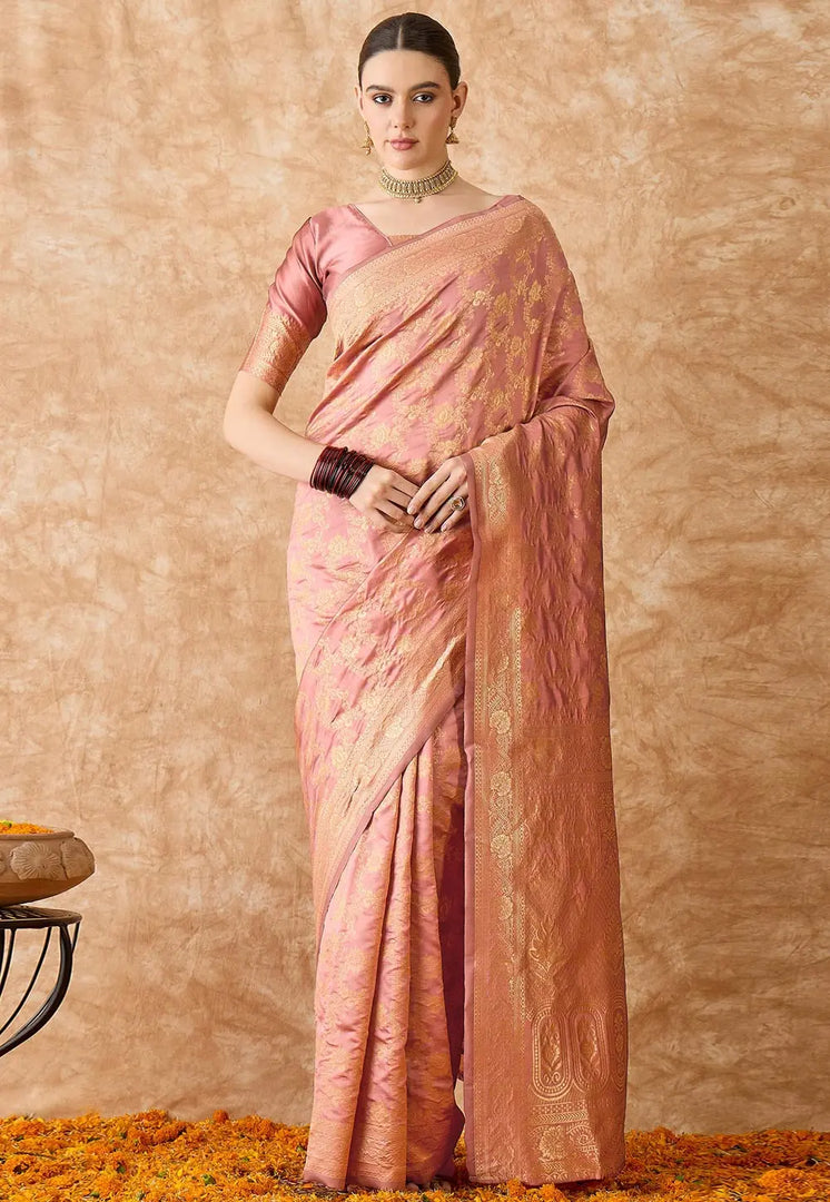 Peach Banarasi Silk Saree