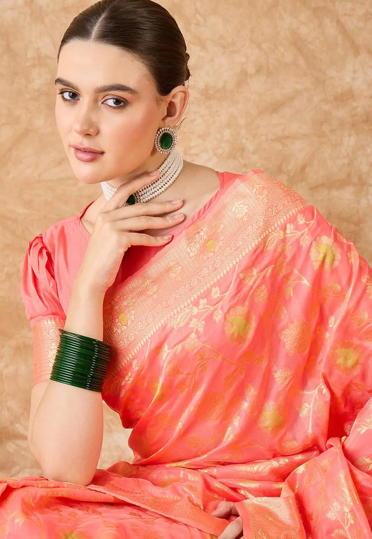 Peach Banarasi Silk Saree