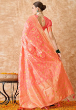 Load image into Gallery viewer, Peach Banarasi Silk Saree