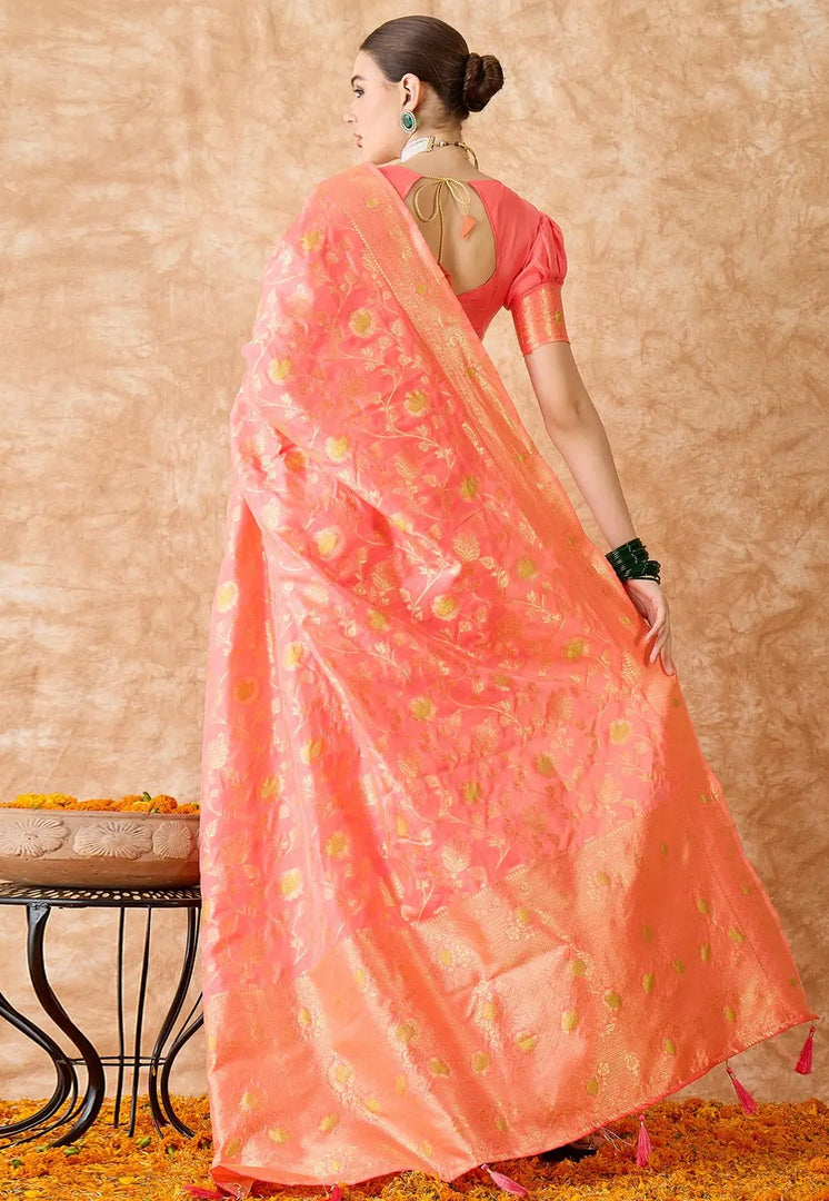 Peach Banarasi Silk Saree