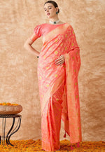 Load image into Gallery viewer, Peach Banarasi Silk Saree