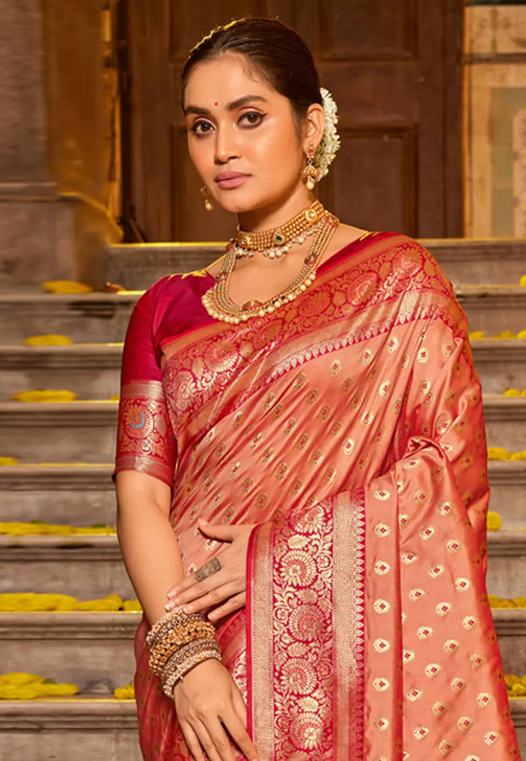 Peach Banarasi Silk Saree