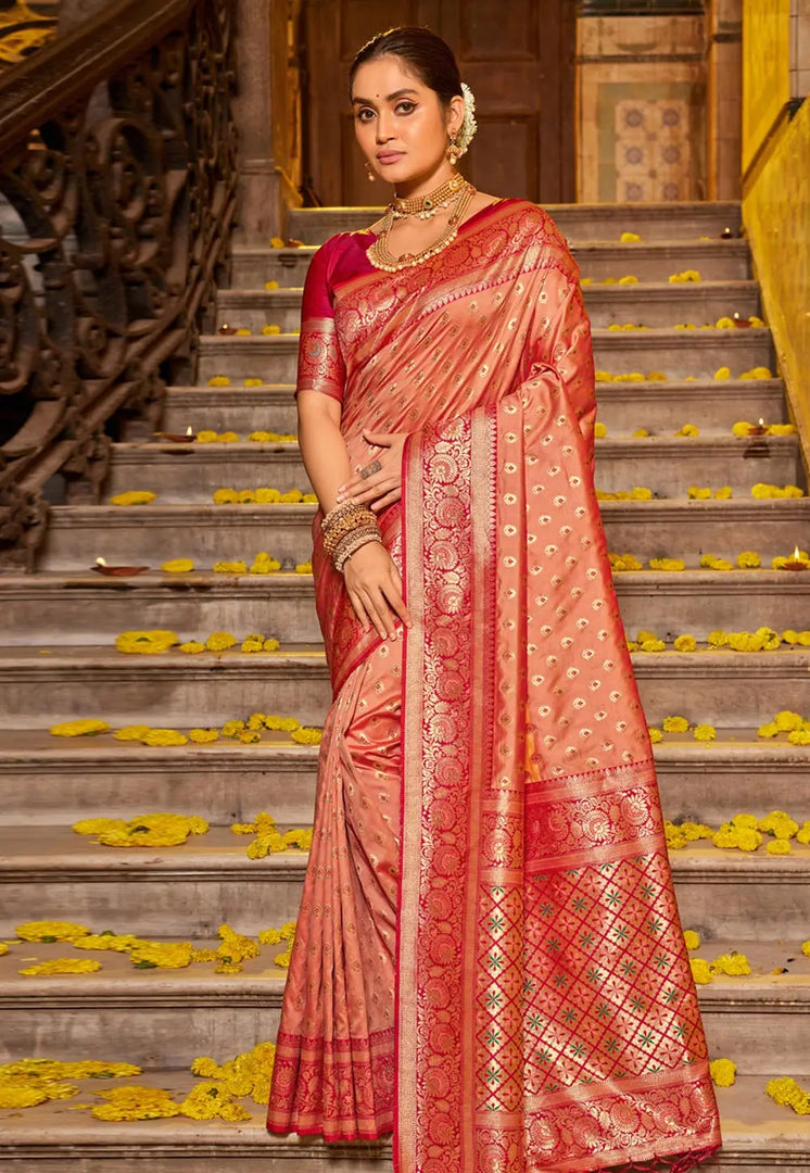 Peach Banarasi Silk Saree