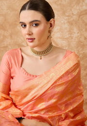 Peach Banarasi Silk Saree With Blouse