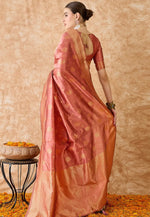 Load image into Gallery viewer, Peach Banarasi Silk Saree With Blouse
