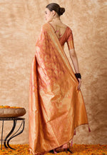 Load image into Gallery viewer, Peach Banarasi Silk Saree With Blouse
