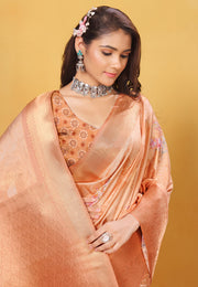Peach Bemberg Saree With Blouse