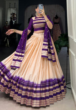 Load image into Gallery viewer, Peach Chanderi Circular Lehenga Choli
