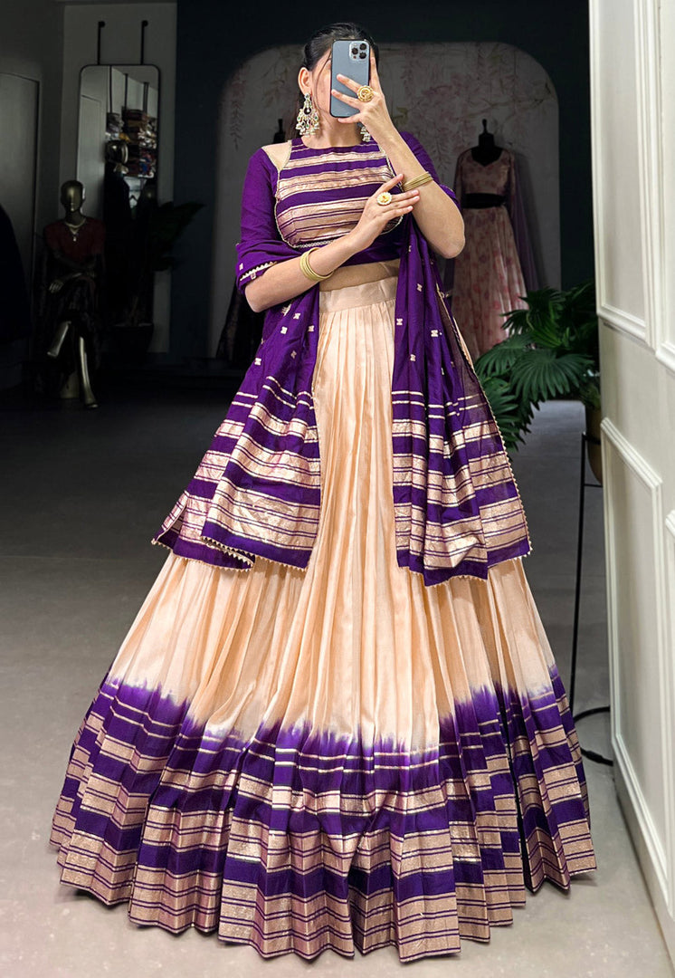Peach Chanderi Circular Lehenga Choli