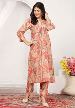 Load image into Gallery viewer, Peach Chanderi Kurta Set With Pant
