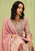 Load image into Gallery viewer, Peach Chanderi Readymade Pant Style Suit
