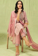 Load image into Gallery viewer, Peach Chanderi Readymade Pant Style Suit
