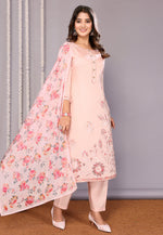 Load image into Gallery viewer, Peach Chanderi Readymade Pant Style Suit
