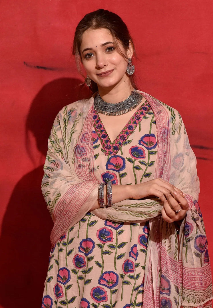 Peach Chanderi Readymade Pant Style Suit