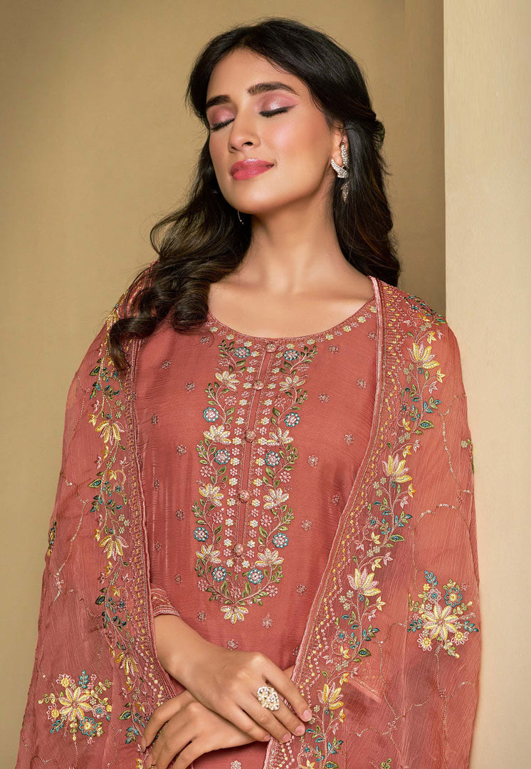 Peach Chiffon Pakistani Suit