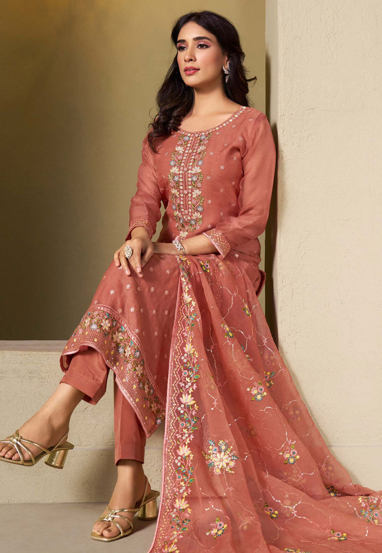 Peach Chiffon Pakistani Suit