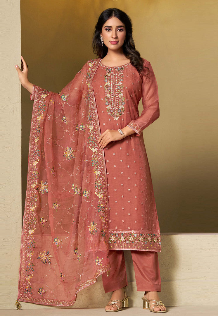 Peach Chiffon Pakistani Suit
