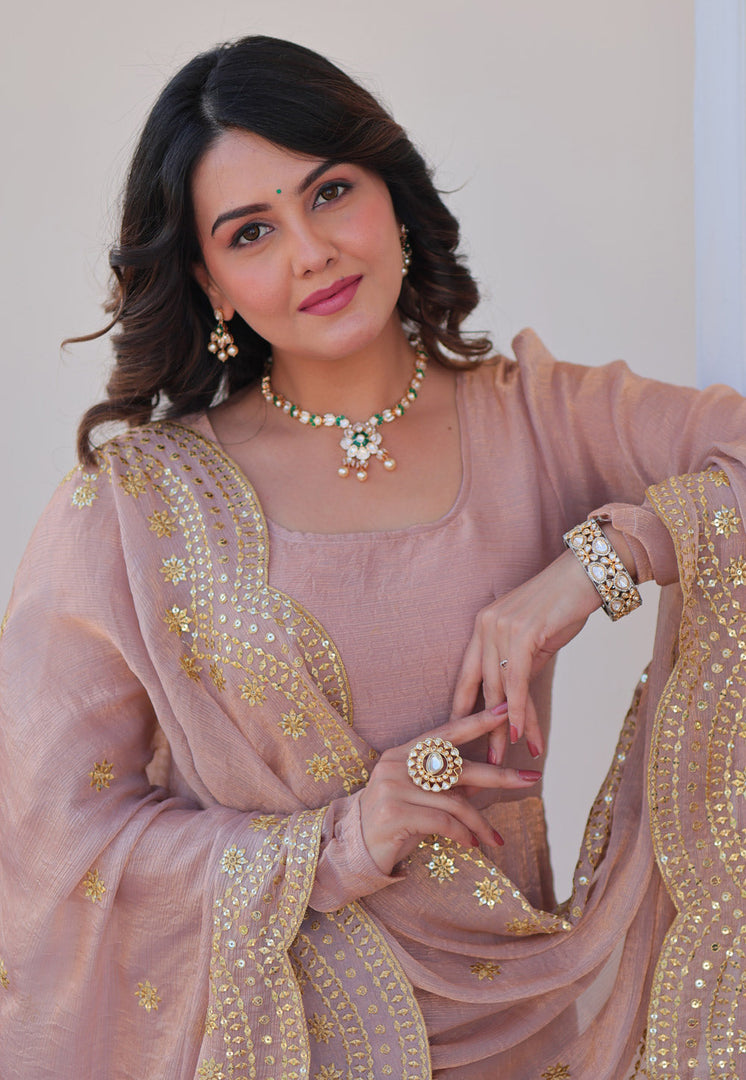 Peach Chiffon Readymade Anarkali Suit