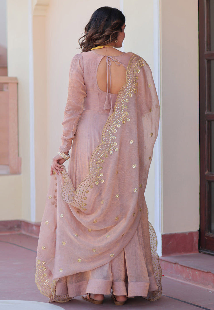 Peach Chiffon Readymade Anarkali Suit