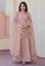 Load image into Gallery viewer, Peach Chiffon Readymade Anarkali Suit
