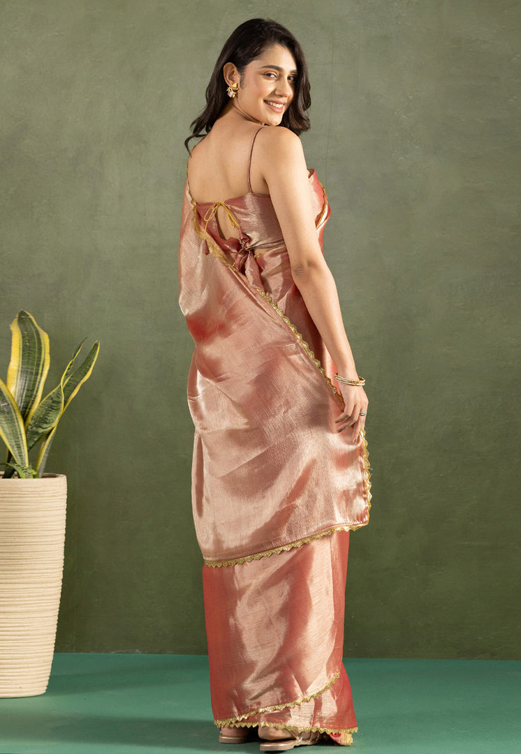 Peach Chiffon Saree With Blouse