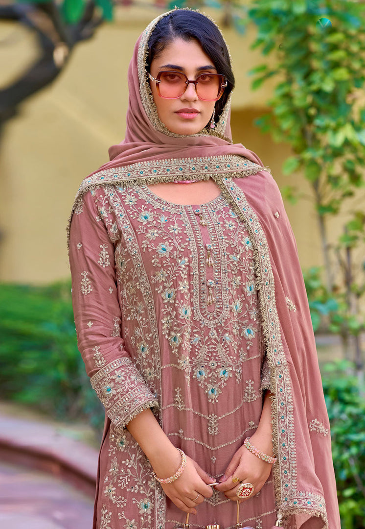 Peach Chinon Pant Style Suit