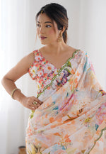 Load image into Gallery viewer, Peach Chinon Saree With Blouse
