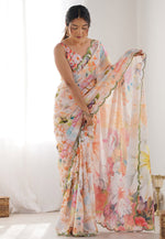 Load image into Gallery viewer, Peach Chinon Saree With Blouse
