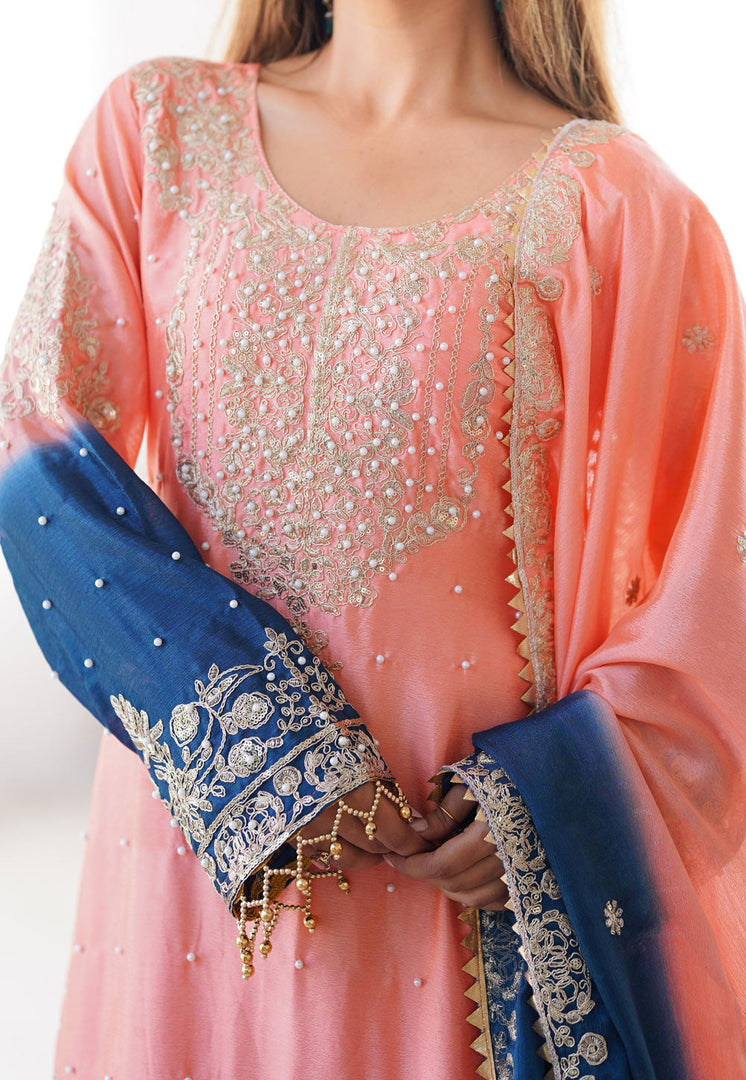 Peach Chinon Silk Readymade Sharara Suit