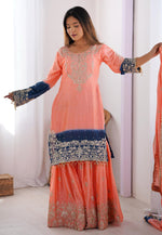 Load image into Gallery viewer, Peach Chinon Silk Readymade Sharara Suit
