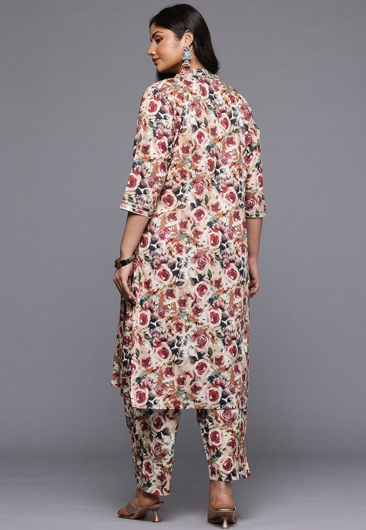 Peach Cotton Kurta Set With Pant