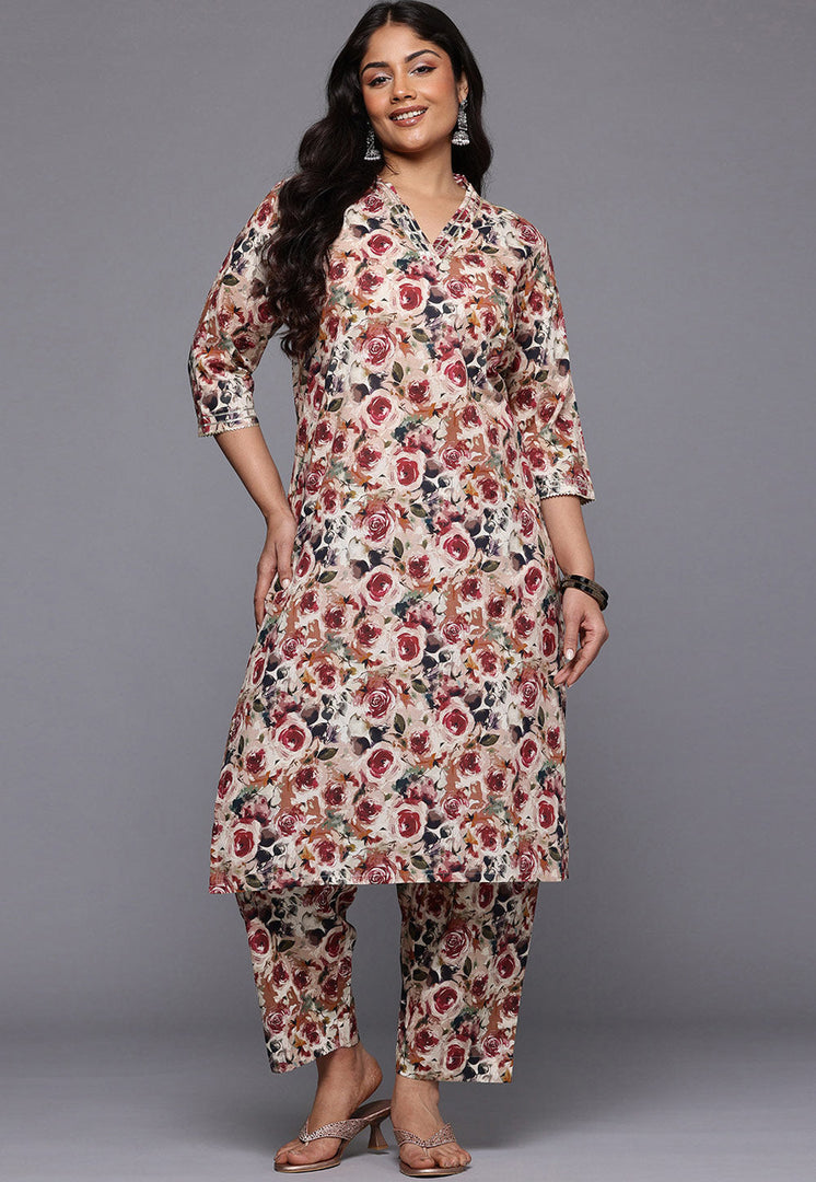 Peach Cotton Kurta Set With Pant