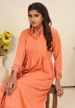 Load image into Gallery viewer, Peach Cotton Kurta Set With Pant
