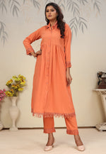 Load image into Gallery viewer, Peach Cotton Kurta Set With Pant
