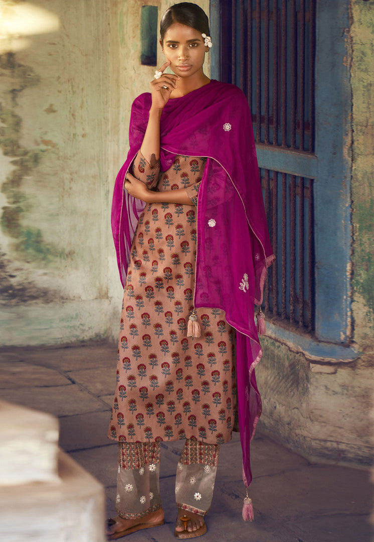 Peach Cotton Pant Style Suit