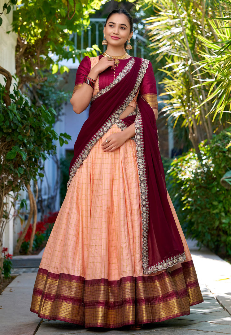 Peach Cotton Readymade Lehenga Choli