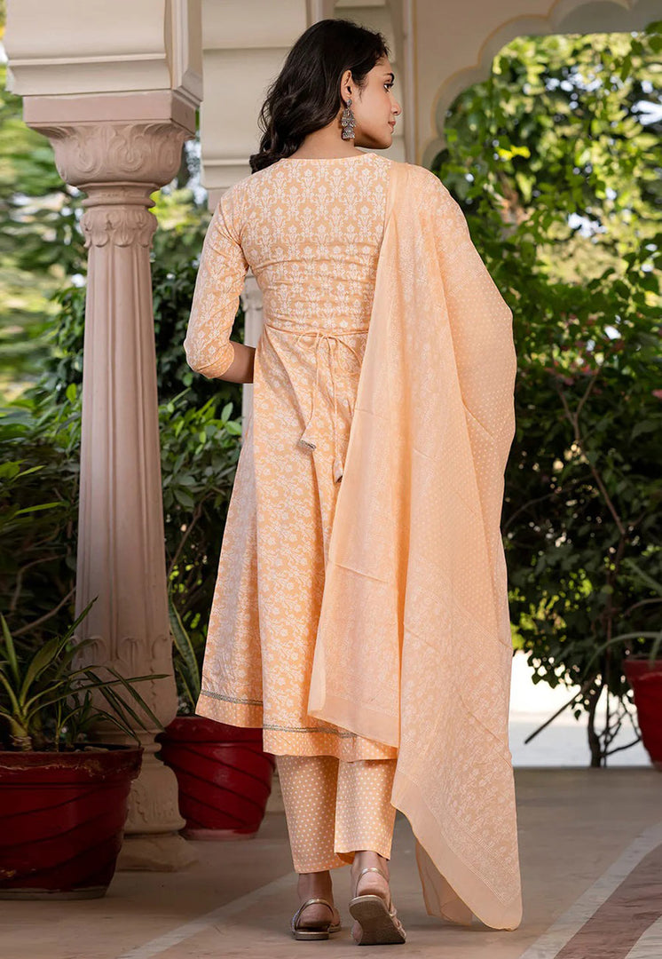 Peach Cotton Readymade Pakistani Suit