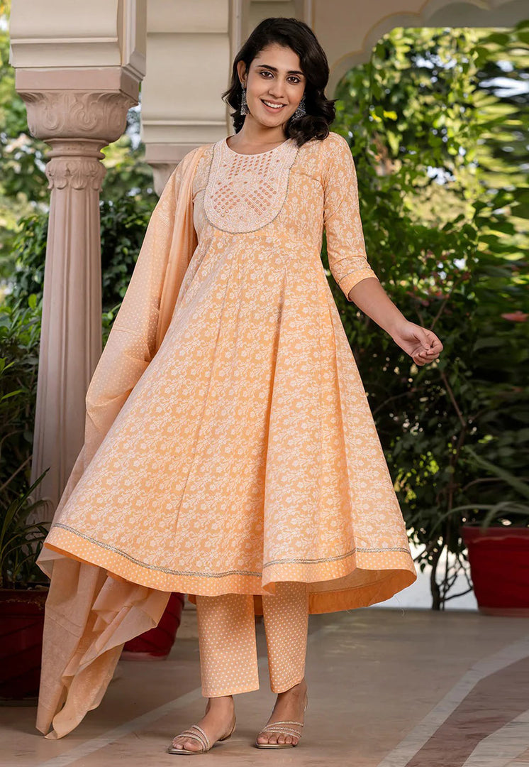 Peach Cotton Readymade Pakistani Suit