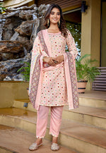 Load image into Gallery viewer, Peach Cotton Readymade Pakistani Suit
