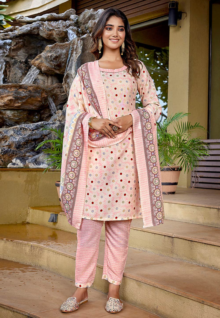 Peach Cotton Readymade Pakistani Suit