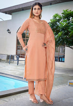 Load image into Gallery viewer, Peach Cotton Readymade Pant Style Suit

