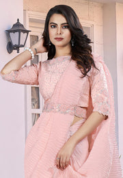 Peach Crepe Lehenga Saree