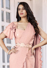Load image into Gallery viewer, Peach Crepe Saree With Blouse
