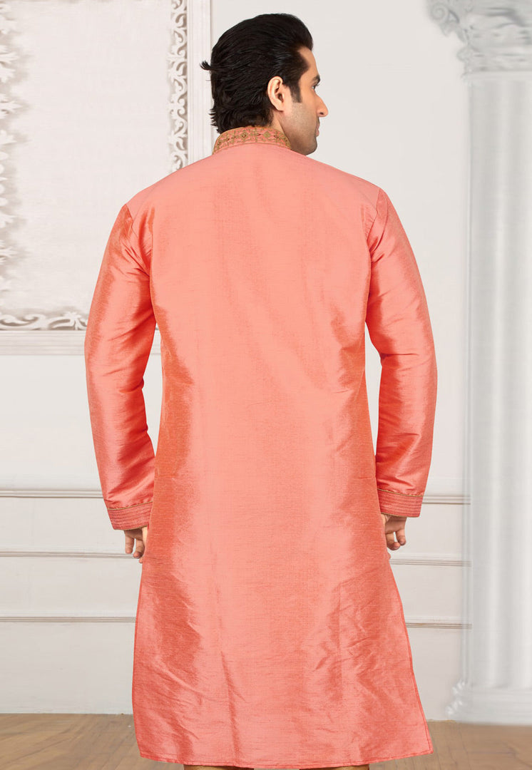 Peach Dupion Silk Kurta Pajama