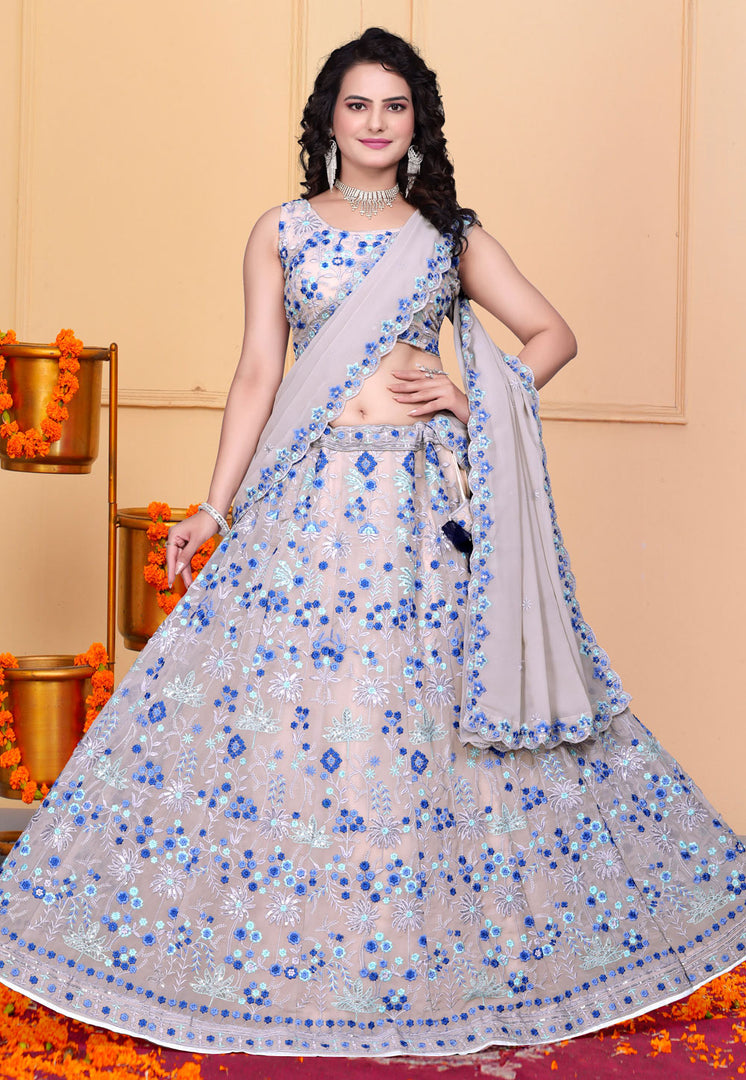 Peach Faux Georgette A Line Lehenga Choli